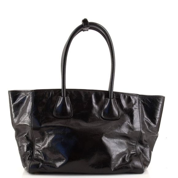 Prada Front Pocket Wing Convertible Tote Glazed Leather Black - Picture 3 of 10